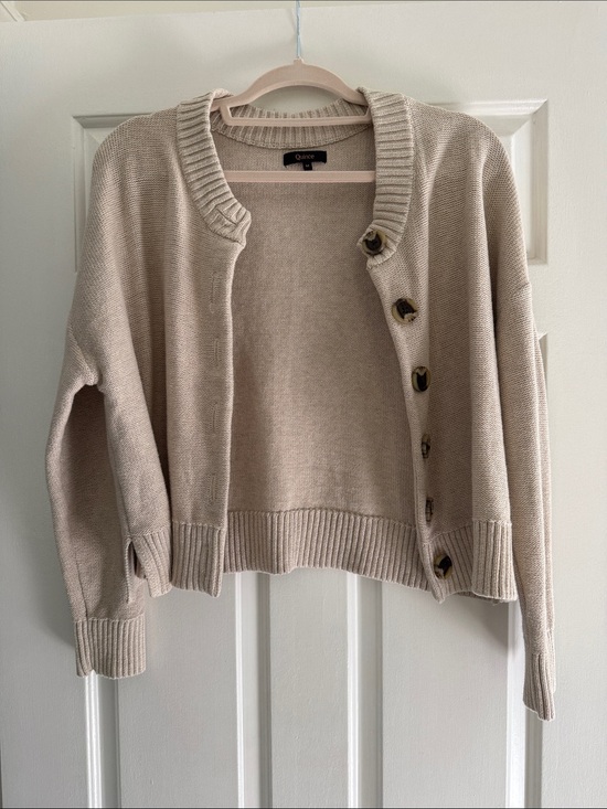 Quince Sweaters - Quince Speckled Beige Button-Up Cropped Cardigan